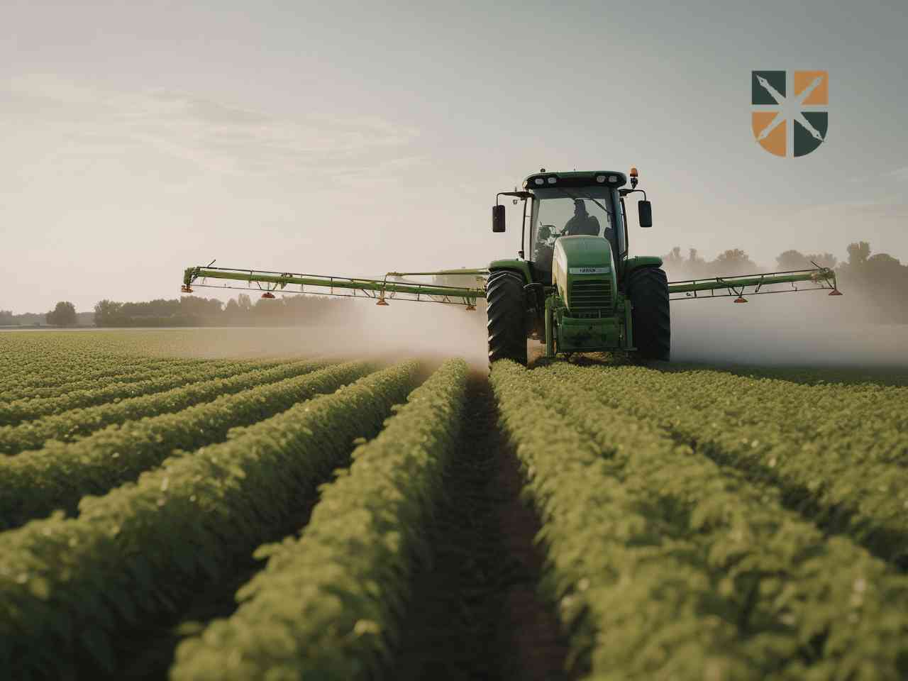 traktor-na-polu Zielony traktor wykonujący opryski na polu uprawnym.