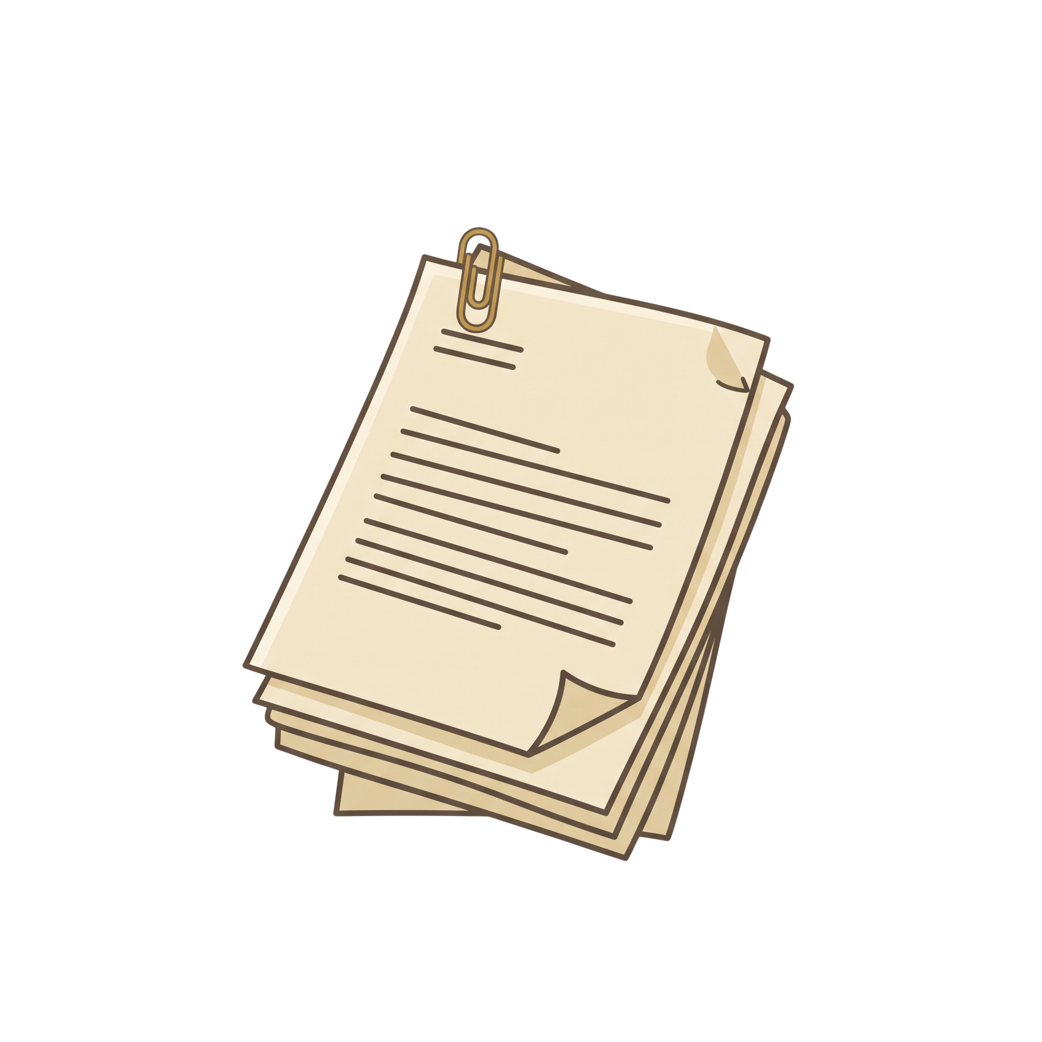 Stack of beige documents clipped with a large gold paperclip against a black background, viewed from an angle.