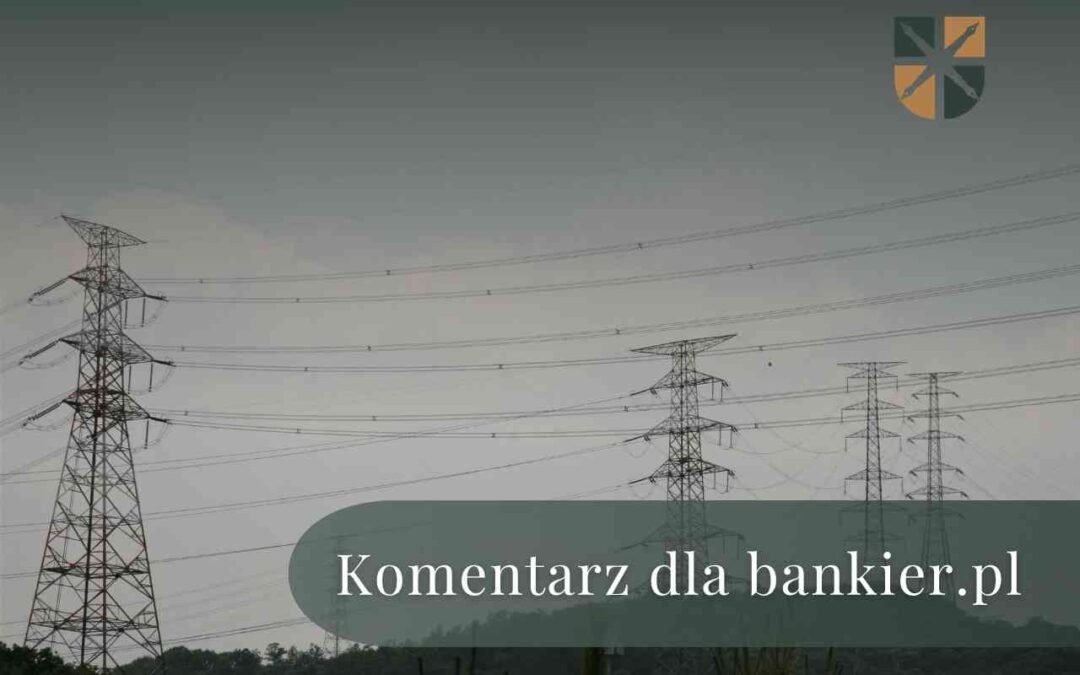Słupy wysokiego napięcia z liniami energetycznymi – grafika ilustrująca pojęcie pasa służebności przesyłu.