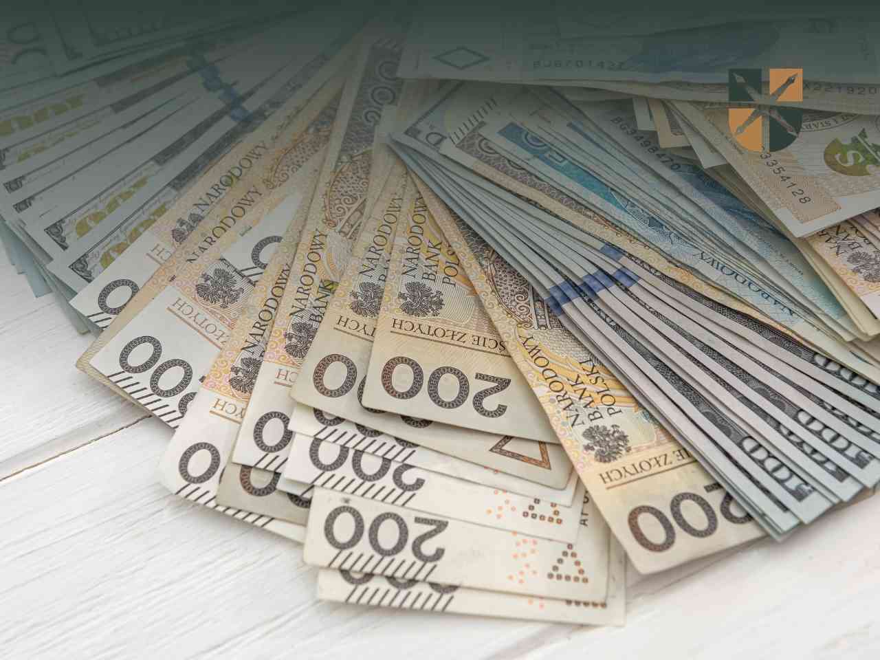 Plik polskich banknotów 200 zł jako symbol wynagrodzenia za służebność przesyłu.